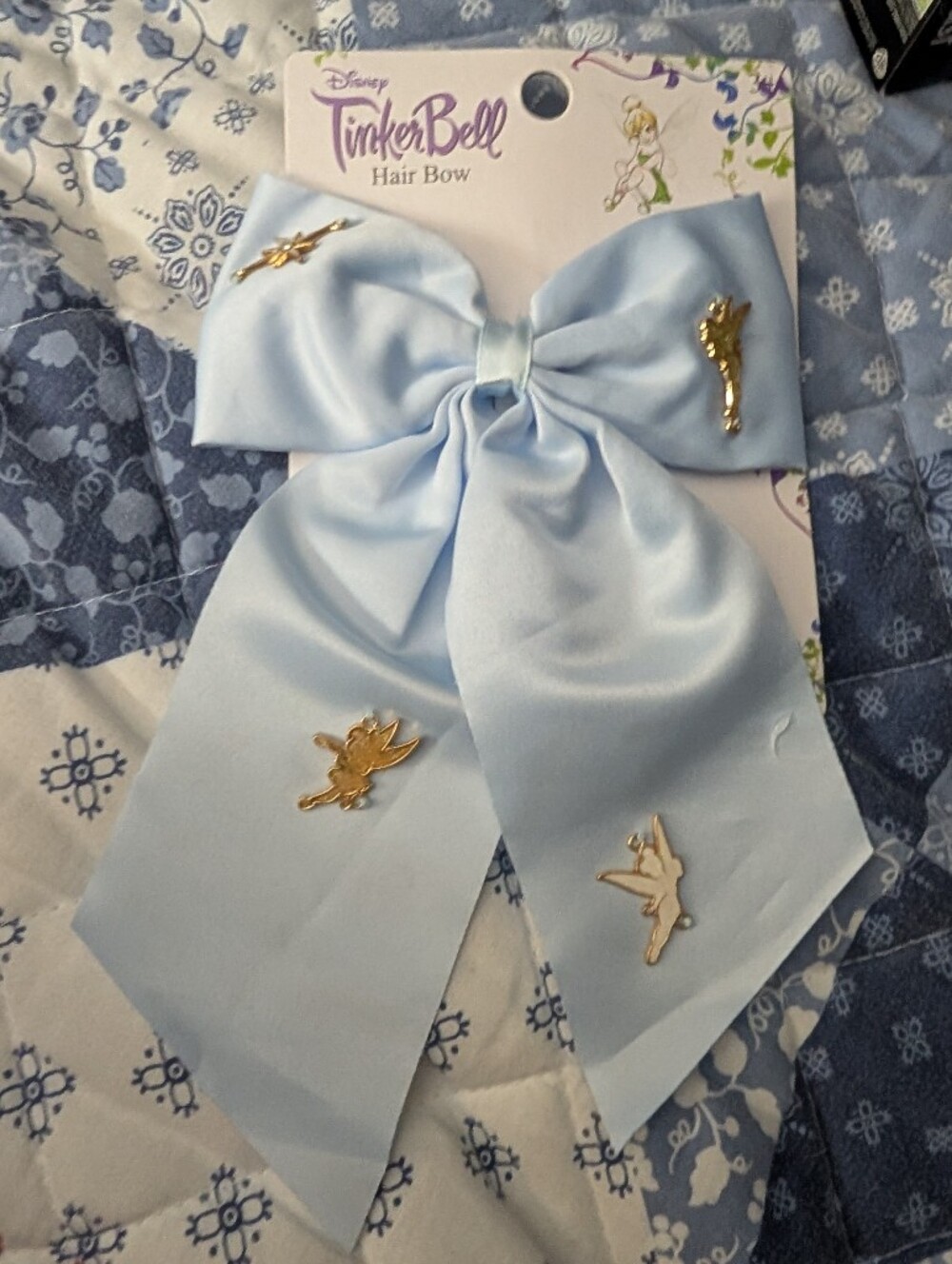 Disney Tinker Bell Light Blue Hair Bow with Gold Accents